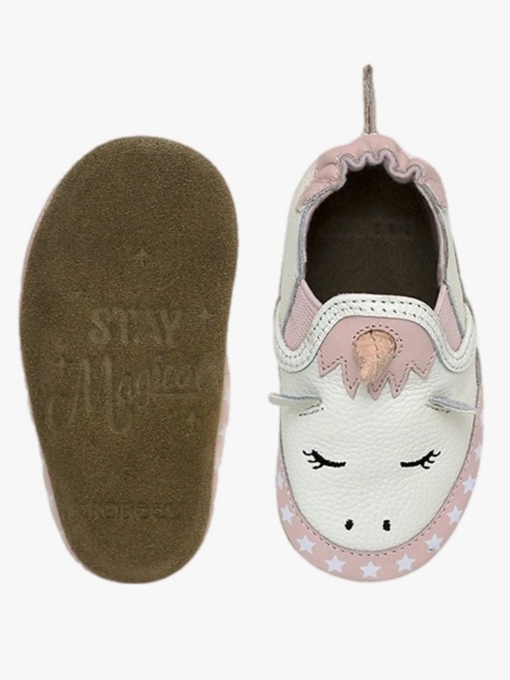 Robeez Pink & White Unicorn Leather Crib Shoes Baby Girl Size 6-12 Months